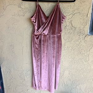 Lulus Copper Spaghetti Strap Velvet MIDI Dress with Slit - Size Medium